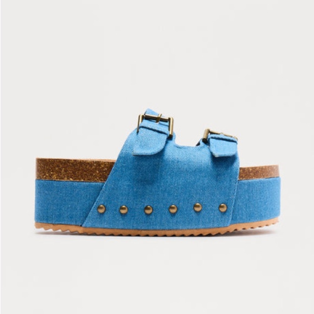 Blue Platform Sandals with Buckle Detail